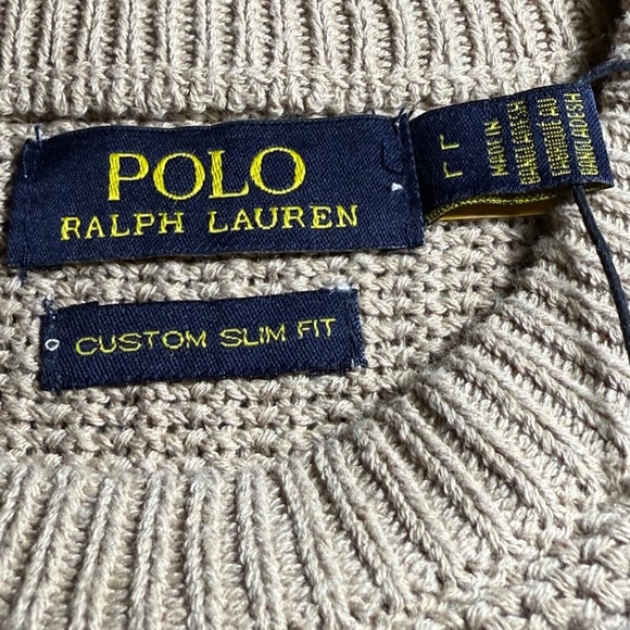 NWT Polo Ralph Lauren Men's Cotton Knit Crewneck Sweater  Light Brown Large - Picture 3 of 13